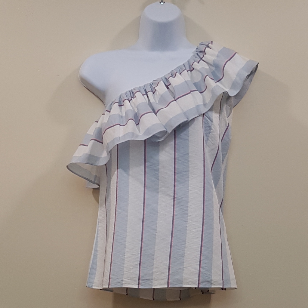 Parker Striped Ruffle One Shoulder Top